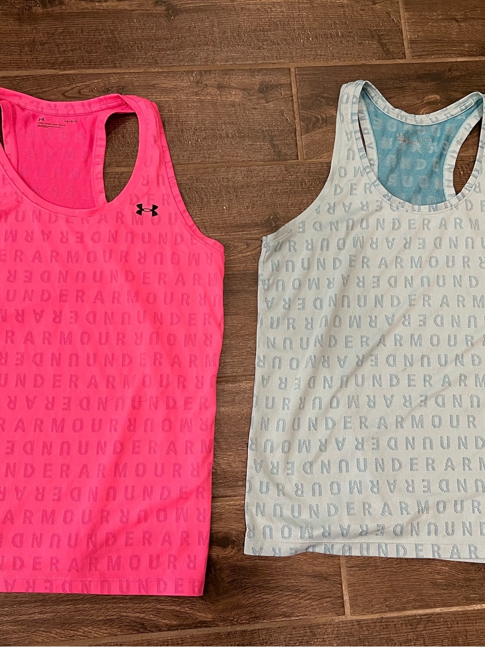 Under Armour Womens size L. Brigh Pink & Turquoise Logo Racerback Tanks (2-Pack)